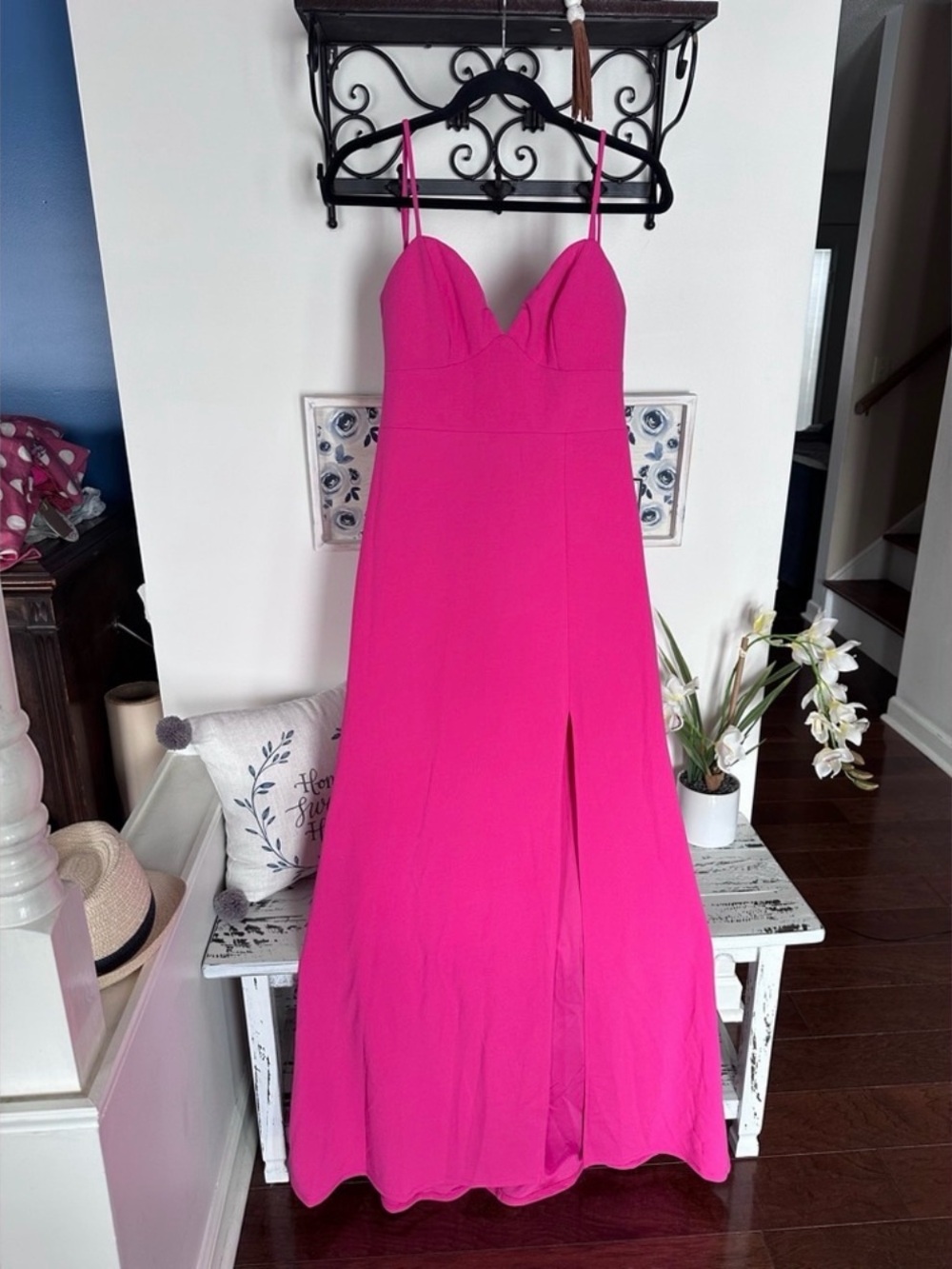 B. Darlin Vibrant Pink Maxi Evening Formal Dress with slit NWT $78 MSRP - Picture 2 of 7